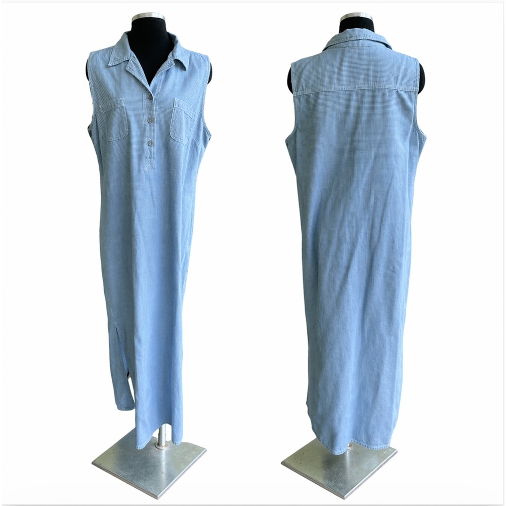 Vtg Y2K 90s Faded Glory Maxi Shirt Dress Sleeveless Country Americana Minimalist
